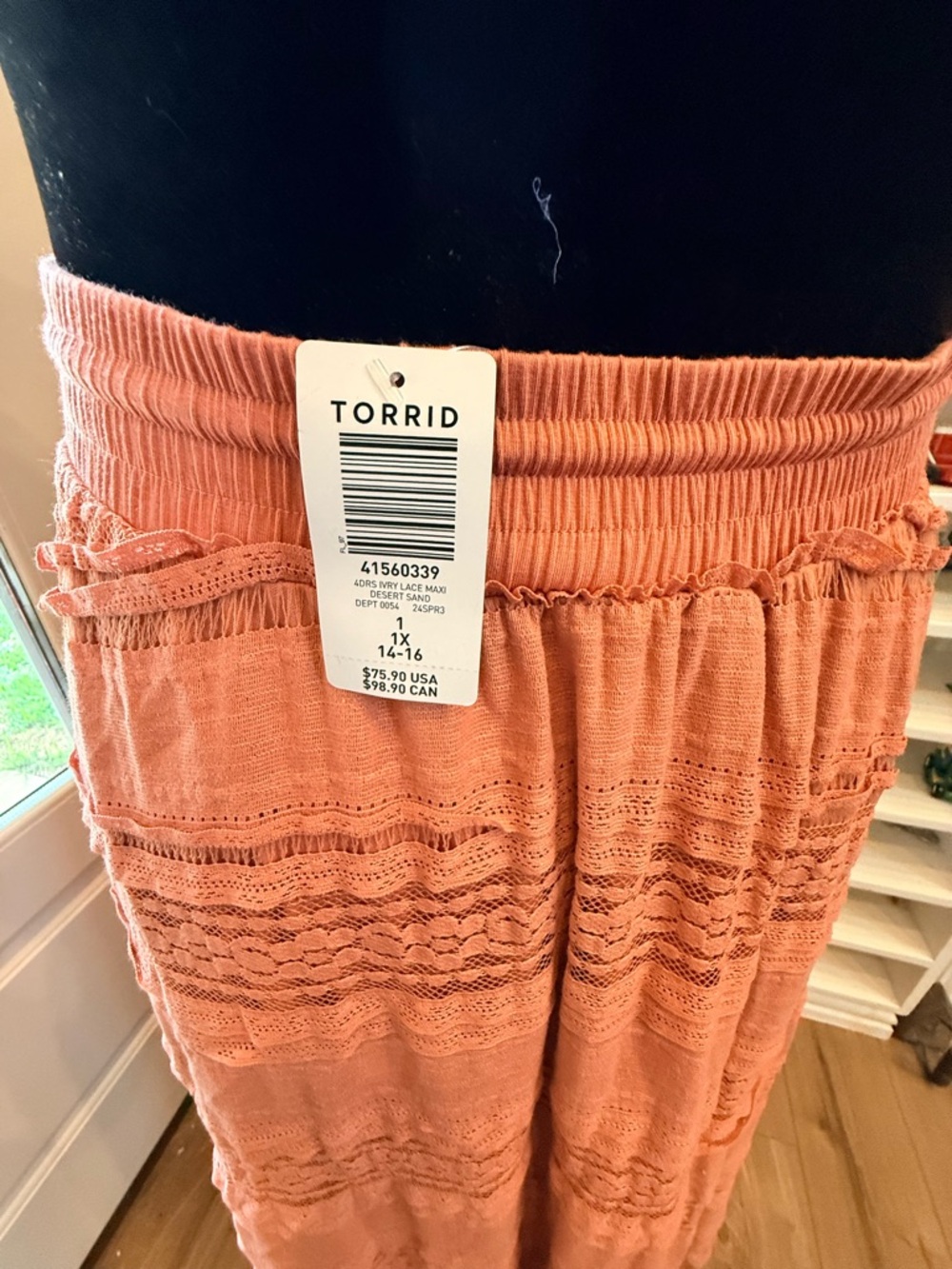 NWT Torrid Peach Boho Midi Skirt with Drawstring Waist - Picture 3 of 7